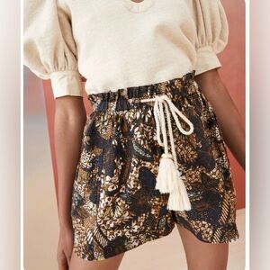Patterned High-Waist Shorts with Rope Tie
